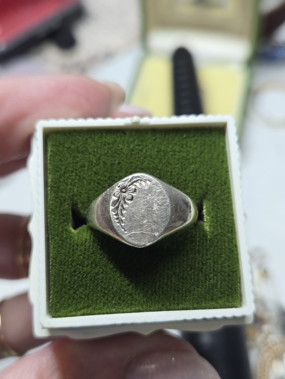 Victorian Sterling Silver Floral Signet Ring - Silver